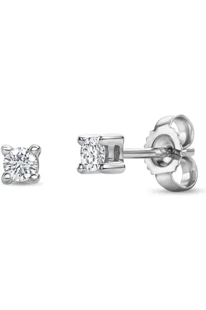 Miore 14Kt Witgouden Diamanten Oorbellen Knopjes - Allergeenvrij