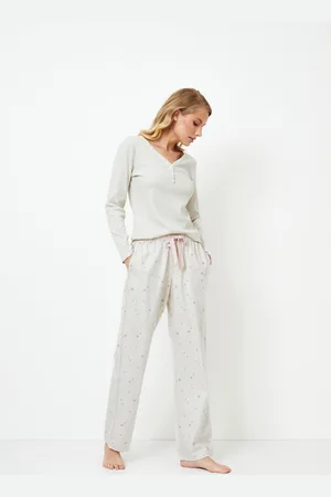 Aruelle Dames pyjamaset Doreen-T-shirt met lange mouwen-lange broek met sterrenmotief- -maat XXL