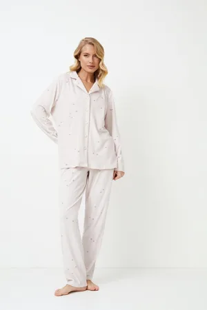 Aruelle Warme Dames Pyjamaset Ariya???pyjamahemd met lange mouw-knoopsluiting-lange broek met zakken- -maat XL