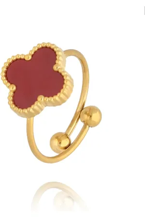 AURELIA Luxe Klaver Ring - Goudkleurig Goud - minimalistisch -bloemetje - klavertje vier - roestvrijstaal