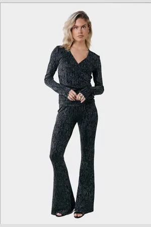 Colourful rebel Lurex Stripe Extra Flare Pants- S