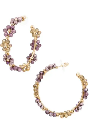Yehwang Earrings flowers large - - Oorringen - 5 x 5 cm - Goud/Paars/Beige
