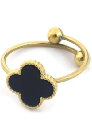 AURELIA Luxe Klaver Ring - Goudkleurig Goud - minimalistisch -bloemetje - klavertje vier - roestvrijstaal