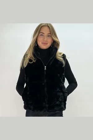 Merkloos Zwarte bodywarmer van nep bont - Trendy Vegan bont bodywarmer van Joss mode Amsterdam - Zwarte kunst bont bodywarmer - Diervrij bont zwarte bodywarmer