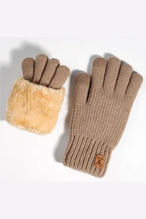 Merkloos Winterhandschoenen met touchscreen voor dames - Warme gebreide handschoenen met fleecevoering - Winterhandschoenen met elastische manchetten - Winterhandschoenen met dubbele laag pluche verdikte handschoenen voor buitenfietsen
