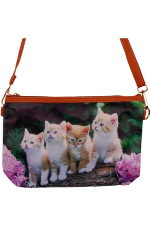 S.Y.W Schoudertasje 4 Kittens - Roze Bloemen - 25x17cm