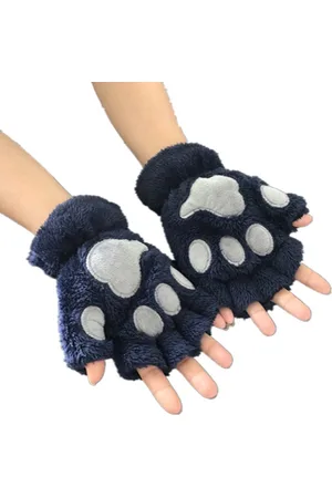 Merkloos Herfst en winter pluchen kattenpoot handschoenen - Halfvinger kattenpoot handschoenen - Pluche verdikte warme handschoenen - Nepbont rollenspel pandapoot handschoenen - Schattige kattenpoot handschoenen voor vrouwen (13x18cm)