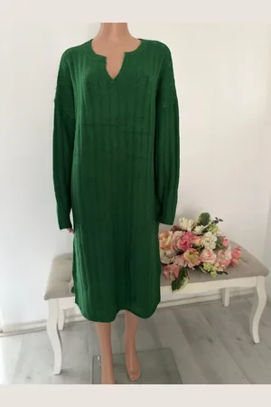 Merkloos Trui jurk dames lange mouw-dames trui- zachte warme trui- warm- Midi- knitdress-winterjurk- dames trui- wintertrui- - groene trui dames-groene sweater trui dames