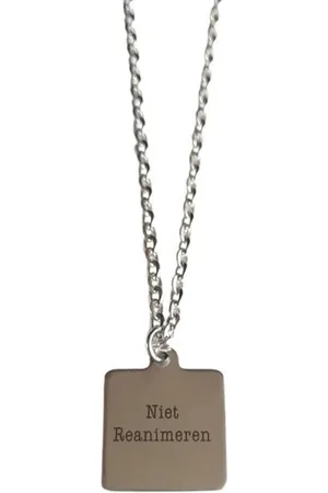 2 Love It Niet Reanimeren - Ketting - Vierkante penning - Volledig RVS/Stainless steel - 50 cm + 5 cm verlening - KB
