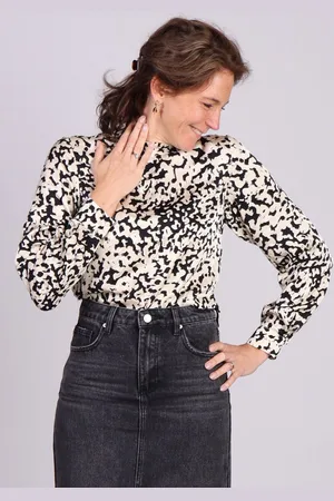 Moss Copenhagen Zwart beige print blouse Naime Irida - MSCH Copenhagen