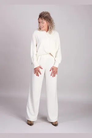 Modstrom Off white boucle wide leg pantalon Karter