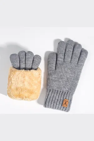 Merkloos MOSEN-Winterhandschoenen met touchscreen voor dames - Warme gebreide handschoenen met fleecevoering - Winterhandschoenen met elastische manchetten - Winterhandschoenen met dubbele laag pluche verdikte handschoenen voor buitenfietsen
