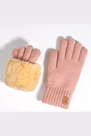 Merkloos Winterhandschoenen met touchscreen voor dames - Warme gebreide handschoenen met fleecevoering - Winterhandschoenen met elastische manchetten - Winterhandschoenen met dubbele laag pluche verdikte handschoenen voor buitenfietsen