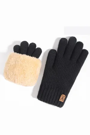 Merkloos MOSEN-Winterhandschoenen met touchscreen voor dames - Warme gebreide handschoenen met fleecevoering - Winterhandschoenen met elastische manchetten - Winterhandschoenen met dubbele laag pluche verdikte handschoenen voor buitenfietsen