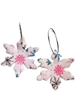 2 Love It Sneeuwvlok - Oorbellen - Oorhangers - Polymeerklei - Lichtgewicht - 4.5 x 3 cm - Kerst - Winter - Groen - - Wit - Zilverkleurig