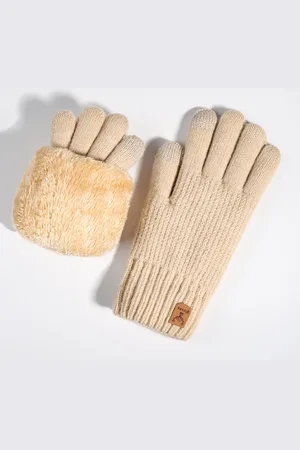 Merkloos Winterhandschoenen met touchscreen voor dames - Warme gebreide handschoenen met fleecevoering - Winterhandschoenen met elastische manchetten - Winterhandschoenen met dubbele laag pluche verdikte handschoenen voor buitenfietsen