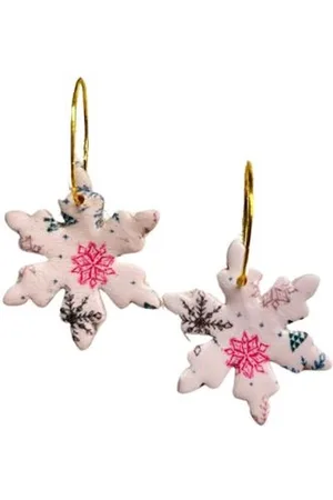 2 Love It Sneeuwvlok - Oorbellen - Oorhangers - Polymeerklei - Lichtgewicht - 4.5 x 3 cm - Kerst - Winter - Groen - - Wit - Goudkleurig