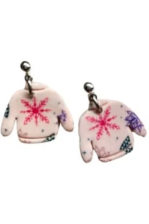 2 Love It Kersttrui - Oorbellen - Oorhangers - Polymeerklei - Lichtgewicht - 2.5 x 2 cm - Kerst - Winter - Groen - - Wit - Zilverkleurig