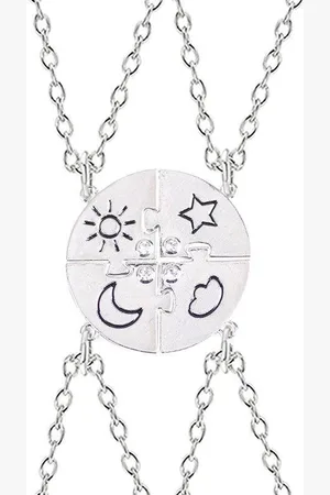 Kasey Vriendschapsketting - BFF ketting voor 4 - Rondje - Wolkje & Maan & Ster & Zon - Zilverkleurig