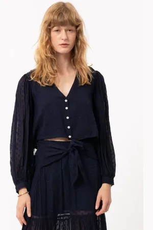 FRNCH PARIS Donkerblauwe cropped blouse Nydia - FRNCH