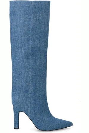 Sacha Dames - Lichtblauwe denim hoge laarzen met hak