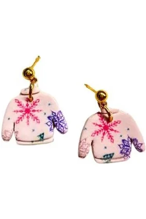 2 Love It Kersttrui - Oorbellen - Oorhangers - Polymeerklei - Lichtgewicht - 2.5 x 2 cm - Kerst - Winter - Groen - - Wit - Goudkleurig