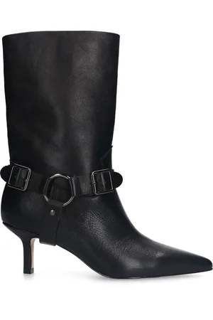 Sacha Dames - Zwarte leren buckle enkellaarsjes met hak