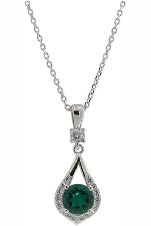 Zilver En Ketting met Smaragd en zirkonia - en Dames Ketting met Smaragd en Zirkonia - Dames Smaragd ketting - Silver Emerald Necklace- 925 - Amona Jewelry