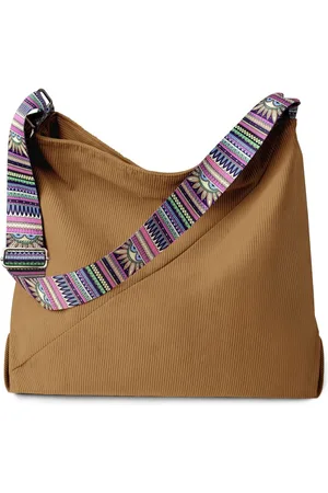 Merkloos Corduroy schoudertas, grote handtas met ritssluiting, shopper tas, crossbody tas met kleurrijke riemen voor dames en meisjes