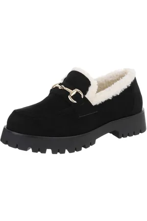Merkloos Dames Moccasin Schoenen suede met teddy vacht