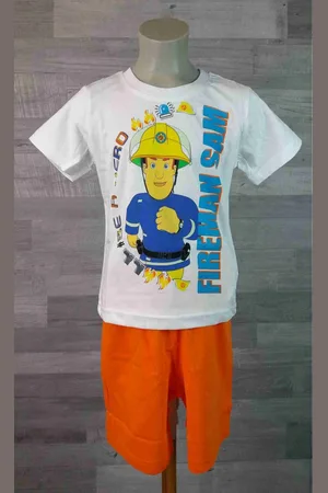 Brandweerman Sam Shortama - maat 122 - Fireman Sam pyjama met korte broek - 100% katoen - wit met