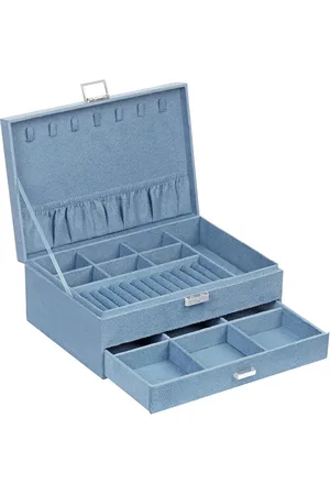 Merkloos Sieradendoos, Sieradendoos, sieradendoos met 2 niveaus, één lade, met sleutel, voor ringen, oorbellen, kettingen en horloges, opbergen van juwelen, JBC156Q01