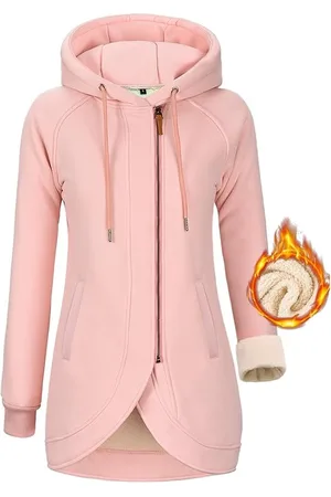 Merkloos Dameshoodie fleece winterjassen ritssluiting lange hoodies warme sweatshirts met capuchon sherpa jas lange mouw met zakken casual trui uitloper voor dames