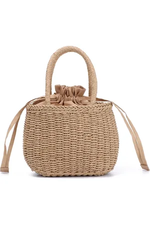 Merkloos Trendy Handgeweven Schoudertas met Stro en Veelzijdige Accessoires