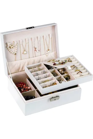 Merkloos Sieradenkistje voor dames en meisjes, voor op reis, rechthoekig, klein sieradendoosje, sieradenkistje voor ringen, oorbellen, halsketting, meerdere kleuren (wit)