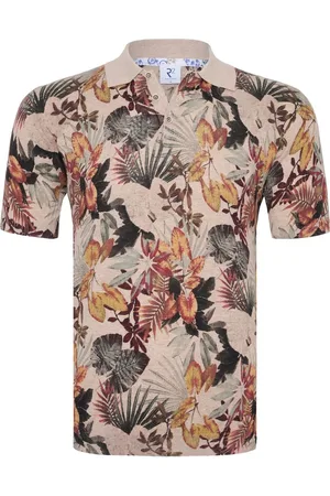 R2 Amsterdam Knitted Polo Print Beige