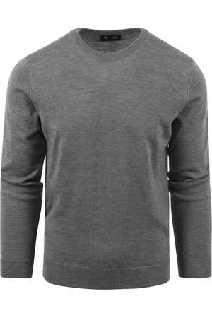 Suitable Merino Pullover Ronde Hals Antraciet