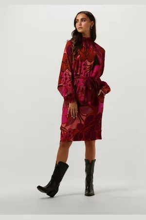 Jansen Amsterdam Wfp598 Dress Print With Smocked Turtle Neck Jurken Dames - Kleedje - Rok - Jurk -