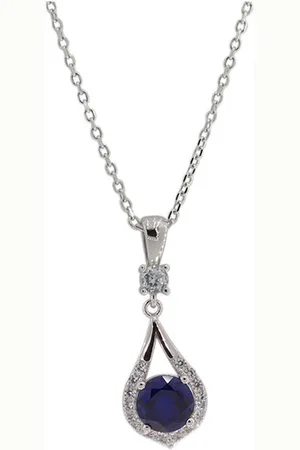 Zilver Dames Ketting met Saffier Hanger - Dames Ketting met Saffier 925 - 925 Ketting met 1ct Saffier - Sapphire Silver Necklace - Amona Jewelry