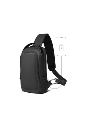 Merkloos Schoudertas voor heren, waterdichte borstzak voor 11,3 inch iPad Business Sling Bag met USB-aansluiting, diefstalbestendig, crossbody tas, kleine schoudertas voor heren, voor vrije tijd, werk, universiteit, reizen,