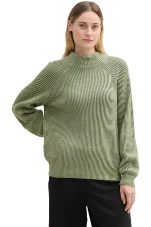 TOM TAILOR Dames trui KNIT PLATED RIB regular fit Groen XS Ronde Hals Volwassenen