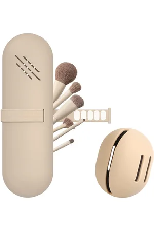 Merkloos Make-uptasje van siliconen, siliconen make-upborstelhouder, 1 stuk make-upborstelopslag en 1 stuk Beauty Blender-etui, make-upborstelorganisator Draagbare make-upborsteltas voor op reis (kaki)