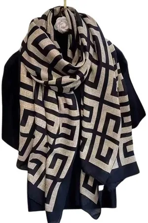 Merkloos DEETJE – Dames Sjaal - Voorjaarssjaal - Zomersjaal - Omslagdoek - Mode Sjaal - Shawl - Geometrisch patroon - - Beige/Bruin - 170 * 60 cm