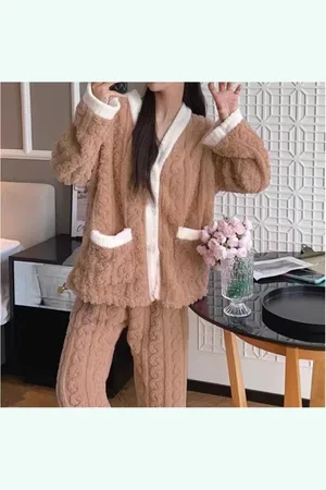 Merkloos Herfst & Winter Nachtkleding voor Vrouwen - 2 Sets Koraal Fluwelen Pyjama