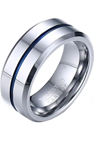 Mendes Wolfraam heren ring Zilverkleurig met blauwe streep-20mm