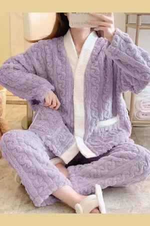 Merkloos Herfst & Winter Nachtkleding voor Vrouwen - 2 Sets Koraal Fluwelen Pyjama