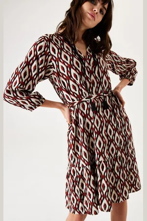 Garcia Dames All over print Jurk Bruin 3/4 sleeve
