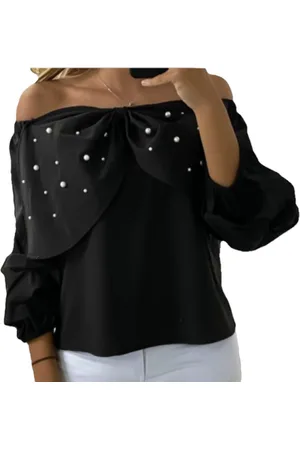 Merkloos Dames Blouse met strik parels black