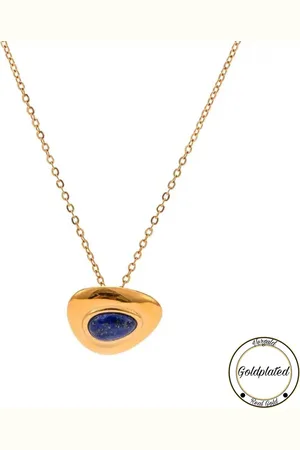 Soraro Lapis Lazuli Edelsteen Ketting | Blauw Edelsteen | Goldplated | Goudkleurig | Vrouwen Sieraden | Dames Ketting