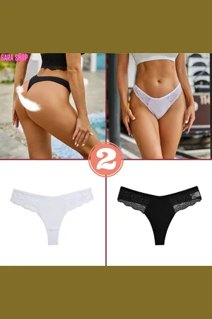 Merkloos Sara Shop - String dames - Ondergoed dameslingerie - String Katoen - Ondergoed dames katoen - Staring Zwart /